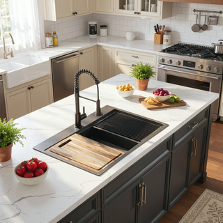 Sunvega 32x22 Inch Gunmetal Black Stainless Steel Kitchen Sink with Faucet and Accessories