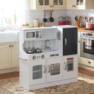 Sunvega Kids Kitchen Playset with Chalkboard Phone Ice Maker and 5 Accessories