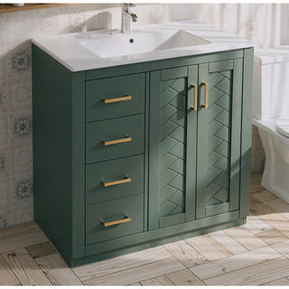 Sunvega 30 Inch Solid Wood Freestanding Bathroom Vanity with Ceramic Sink and Storage