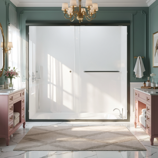 Sunvega Semi-Frameless Double Sliding Tub Door with 1/4" SGCC Tempered Glass in Matte Black