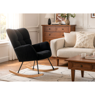 Sunvega Teddy Fabric Rocking Chair with Adjustable Footrest for Living Room