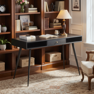Sunvega Mid Century Modern Writing Study Desk with Drawers for Home Office