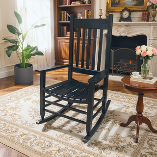 Sunvega Black Painted Populus Wood Porch Rocker Chair with Wide Seat