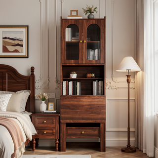 Sunvega Fold-Out Convertible Writing Table Desk Cabinet with Shelf and Drawer