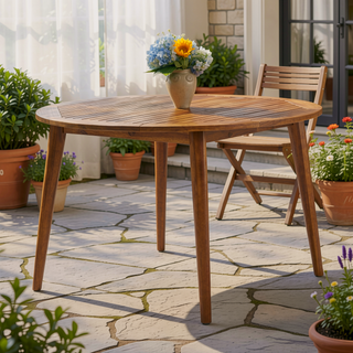 Sunvega Acacia Wood Gray Dining Table with Water Resistant Finish for Patio