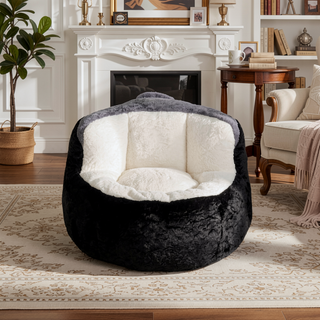 Sunvega Oversized Multicolor Faux Fur Bean Bag Chair with Shredded Sponge Filling
