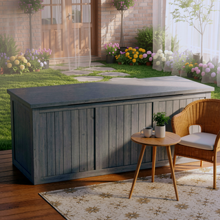 Sunvega 67 Gallon Outdoor Wooden Deck Box with Seat and Table Top