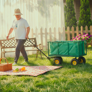 Sunvega Garden Cart with Inflatable Tires and Spacious Bed for Yard Work