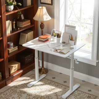 Sunvega Height Adjustable Hand Crank Sit Stand Home Office Desk for Study Room