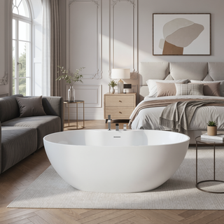 Sunvega Elegant 63" Solid Surface Deep Soaking Bathtub with Three Holes Faucet