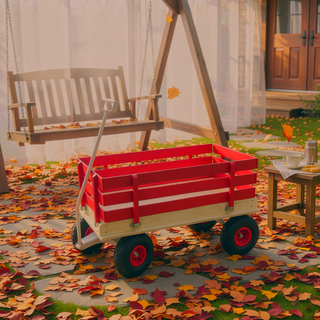 Sunvega Fresh Blue Solid Wood All-Terrain Toy and Garden Tool Cart Trolley