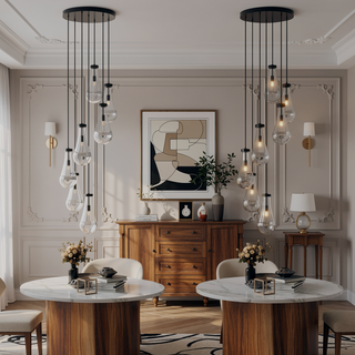 Sunvega Modern Raindrop Cluster Pendant Light with Clear Blown Glass Shade Adjustable Height