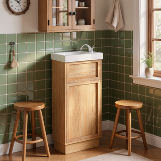 Sunvega 15.75" Small Bathroom Vanity with Reversible Resin Sink and Push-to-Open Door