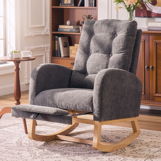 Sunvega Upholstered High Back Rocking Chair with Footrest and Side Storage Pocket
