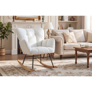 Sunvega Teddy Fabric Rocking Chair with Adjustable Footrest for Living Room