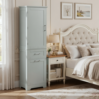 Sunvega Tall Freestanding Bathroom Storage Cabinet with Two Drawers and Adjustable Shelf
