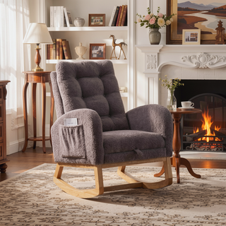 Sunvega Upholstered High Back Rocking Chair with Footrest and Side Storage Pocket