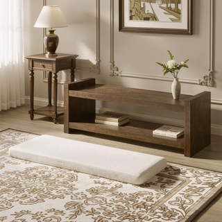 Sunvega Modern Accent Bench with Removable Cushion and Lower Storage Shelf