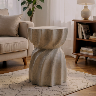 Sunvega Lightweight Concrete Side Table with Sunburst Top for Patio