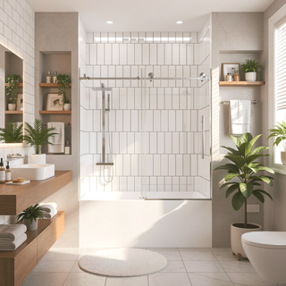 Sunvega Frameless Shower Door with Explosion Proof Film and Stainless Steel Handle