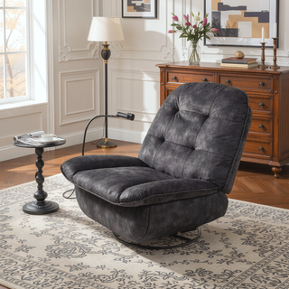 Sunvega Ivory Gold-Stamped Velvet Recliner with Swivel Gliding Rocking and Mobile Phone Holder