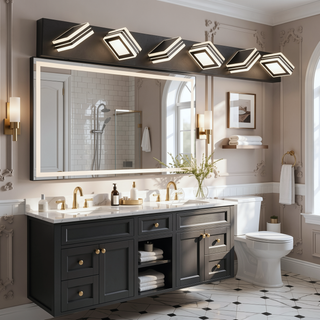Sunvega Modern 7-Light LED Vanity Fixture with Square Acrylic Lampshades for Bathroom