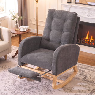Sunvega Upholstered High Back Rocking Chair with Footrest and Side Storage Pocket