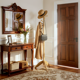 Sunvega Dark Brown Finish 7 Tiers 11 Hooks Solid Wood Coat Rack Stand
