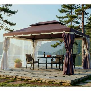 Sunvega Lightweight Aluminum Frame Gazebo with Two-Tier Roof and Privacy Curtains