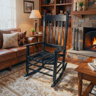 Sunvega Black Painted Populus Wood Porch Rocker Chair with Wide Seat