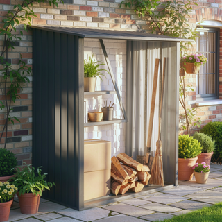 Sunvega Durable Rust-Resistant Metal Firewood Storage Shed for Indoor and Outdoor Use