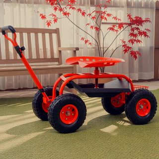 Sunvega 360 Degree Swivel Rolling Garden Trolley Chair with Wheels and Utility Tray