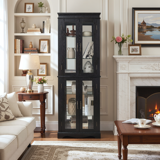Sunvega Exquisite and Refined Lighted Glass Curio Display Cabinet with Illuminated Multilayer Design