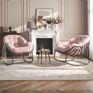 Sunvega Oversized Outdoor Rattan Rocking Chair with Padded Cushion and Steel Frame
