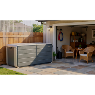 Sunvega 120 Gallon All-Weather Waterproof Lockable Outdoor Metal Storage Box with Wheels