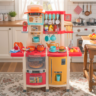 Sunvega Large Pretend Play Kitchen Set with Realistic Lights Sounds and 65 Pcs Accessories