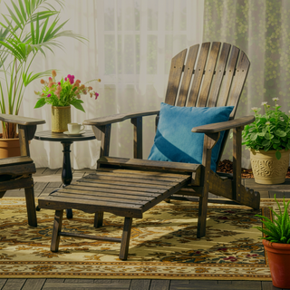 Sunvega Folding Acacia Wood Adirondack Chair with Slatted Seat and Rustic Design