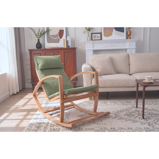 Sunvega Modern Rocking Chair With Wooden Frame And Plush Red Cushion For Living Room