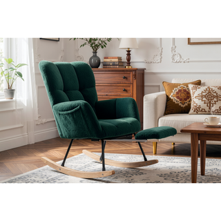 Sunvega Teddy Fabric Rocking Chair with Adjustable Footrest for Living Room