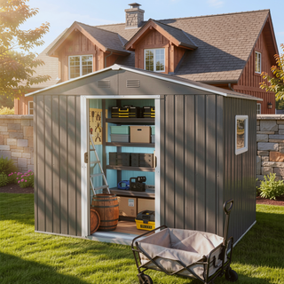 Sunvega 8ft x 6ft Outdoor Metal Storage Shed with Galvanized Steel Panels