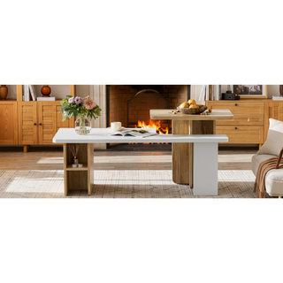 Sunvega Set of 2 Wood Finish Nesting Coffee Tables for Farmhouse Living Room