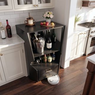 Sunvega Corner Bar Cabinet with Mirrored Back and 2 Drawers for Living Room