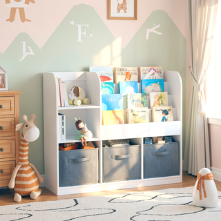 Sunvega Multifunctional 4 Tier Wooden Kids Bookshelf and Toy Storage Organizer with Display Stand