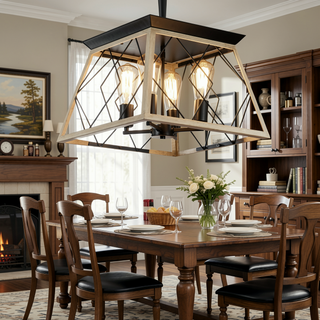 Sunvega Adjustable 4-Light Farmhouse Chandelier for Dining Room Oak