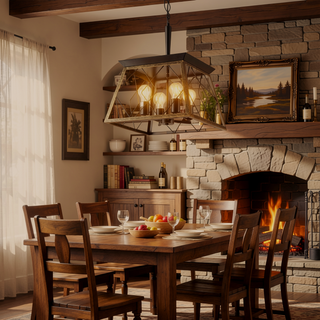 Sunvega Adjustable 4-Light Farmhouse Chandelier for Dining Room Oak