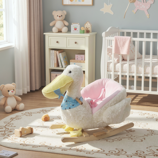 Sunvega ASTM-F963 Certified Spring Rocking Horse with Plush Fabric and Animal Sounds