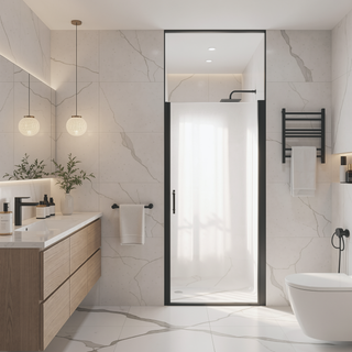 Sunvega 24x72 Inch Brushed Nickel Pivot Shower Door with Half Frame