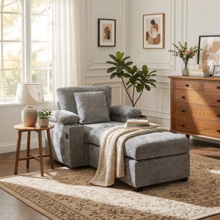 Sunvega Ergonomic Oversized Chair with Ottoman Firm Support Chenille Sofa