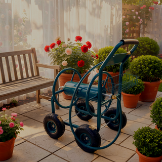 Sunvega 4 Wheel Heavy Duty Water Hose Reel Cart with Storage Basket and Weather Resistant Finish