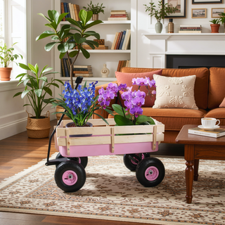 Sunvega Fresh Blue Solid Wood All-Terrain Toy and Garden Tool Cart Trolley